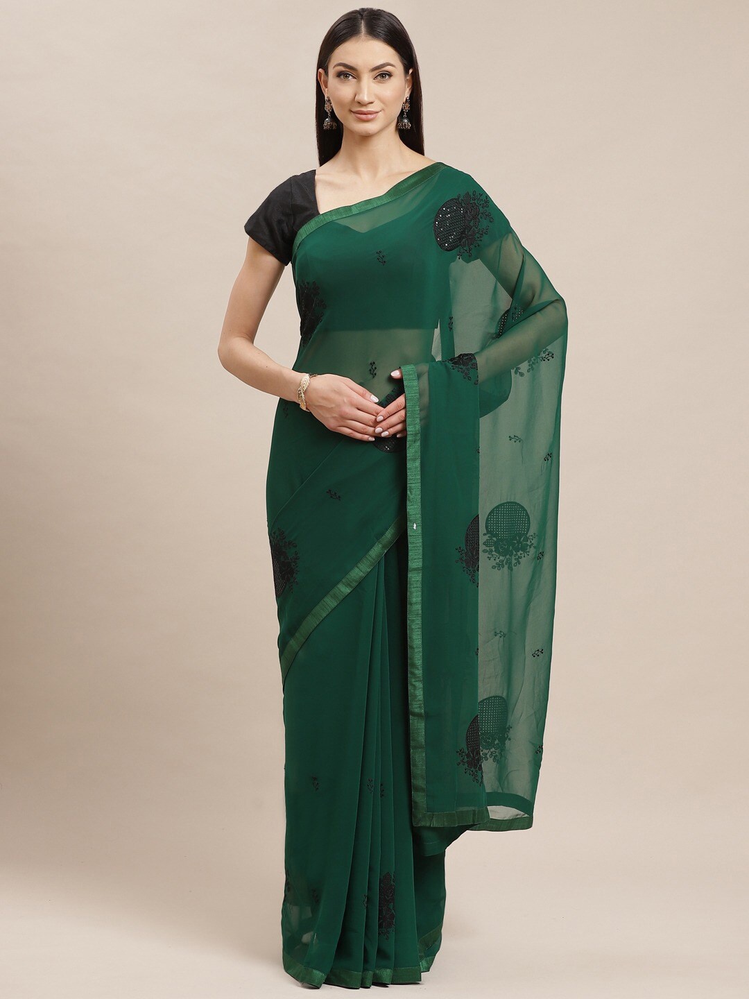 

KALINI Floral Embroidered Saree, Green