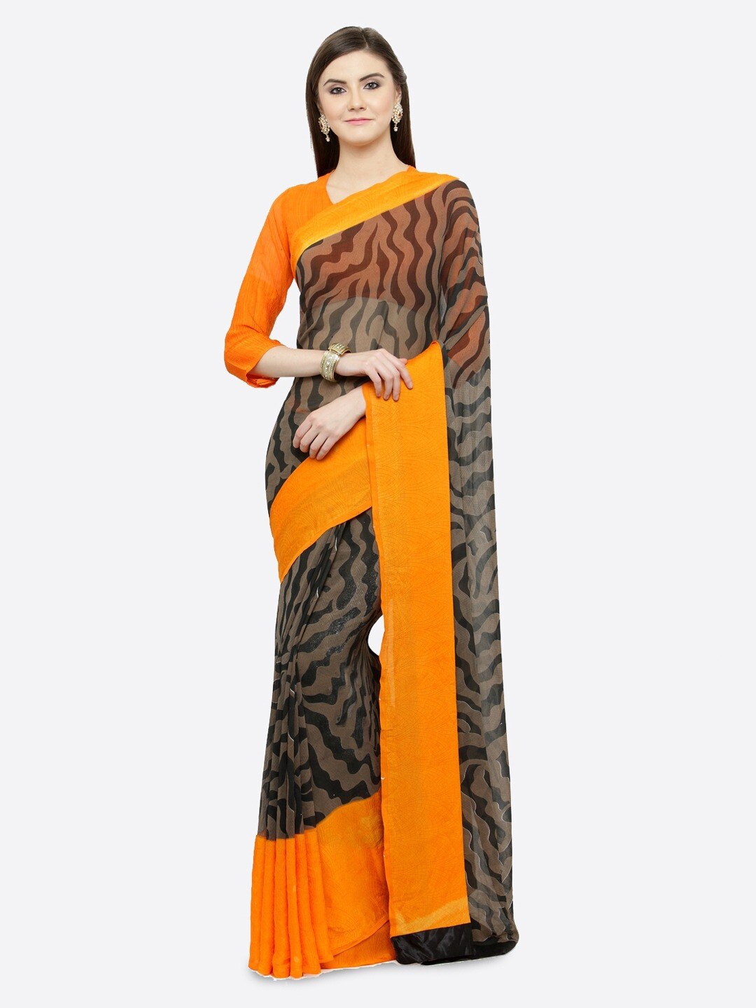 

KALINI Abstract Printed Saree, Orange