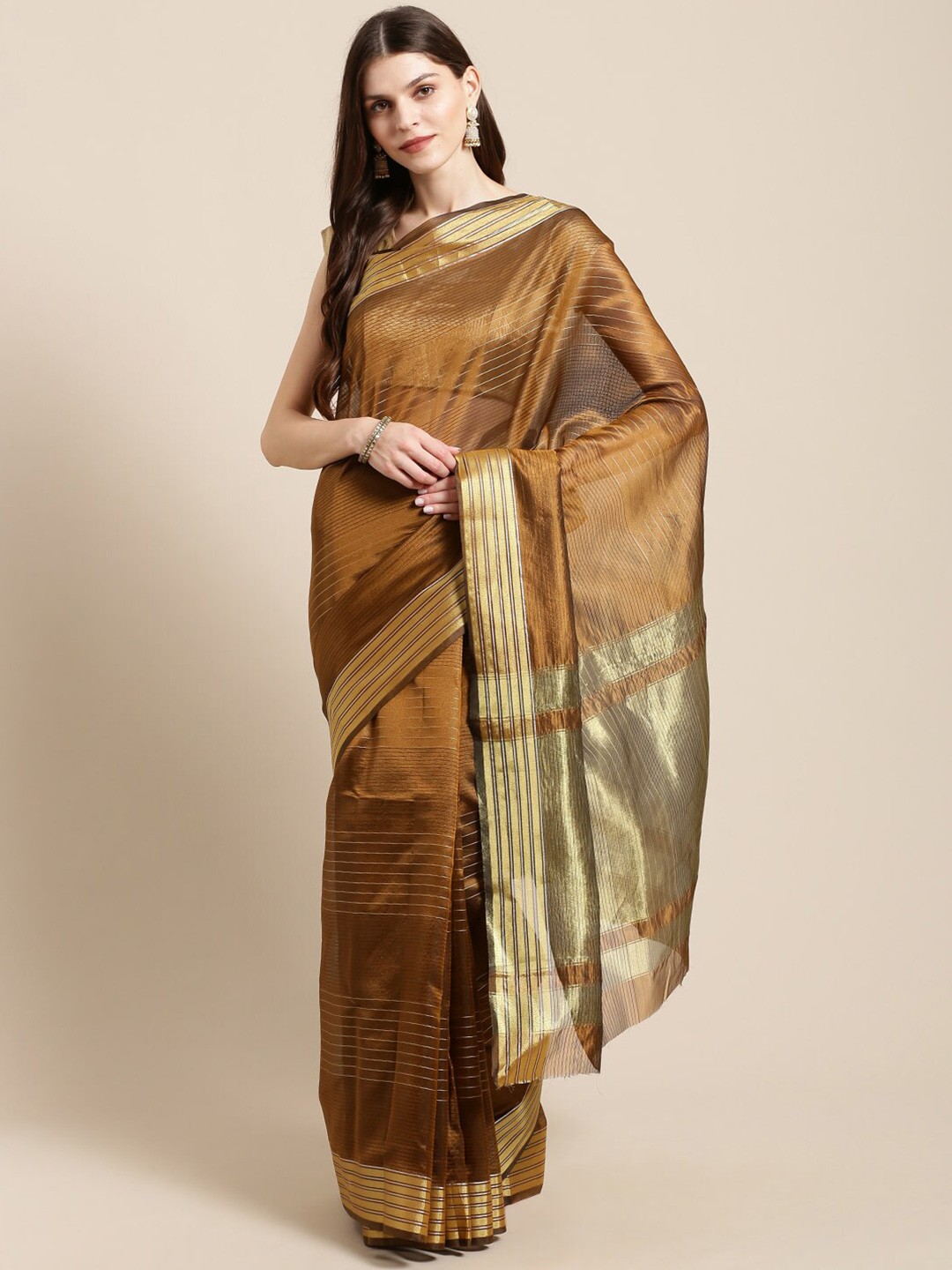 

KALINI Horizontal Striped Saree, Brown