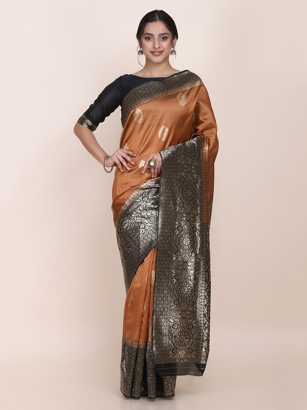 

KALINI Ethnic Motifs Woven Design Zari Saree, Brown