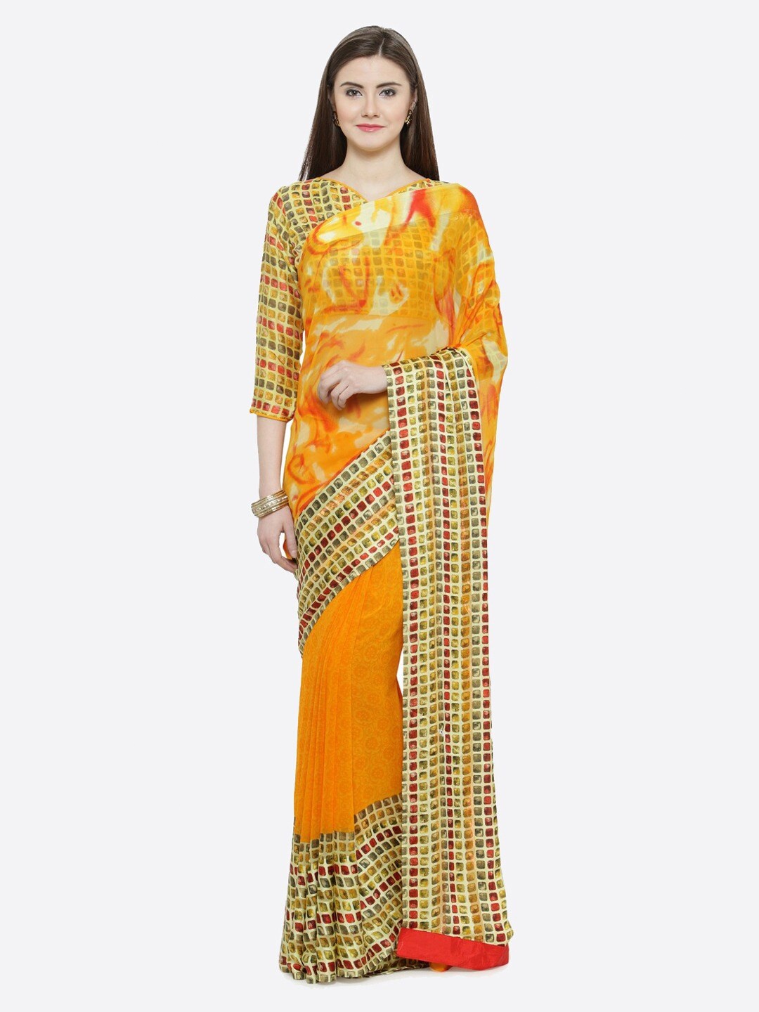 

KALINI Abstract Printed Saree, Yellow