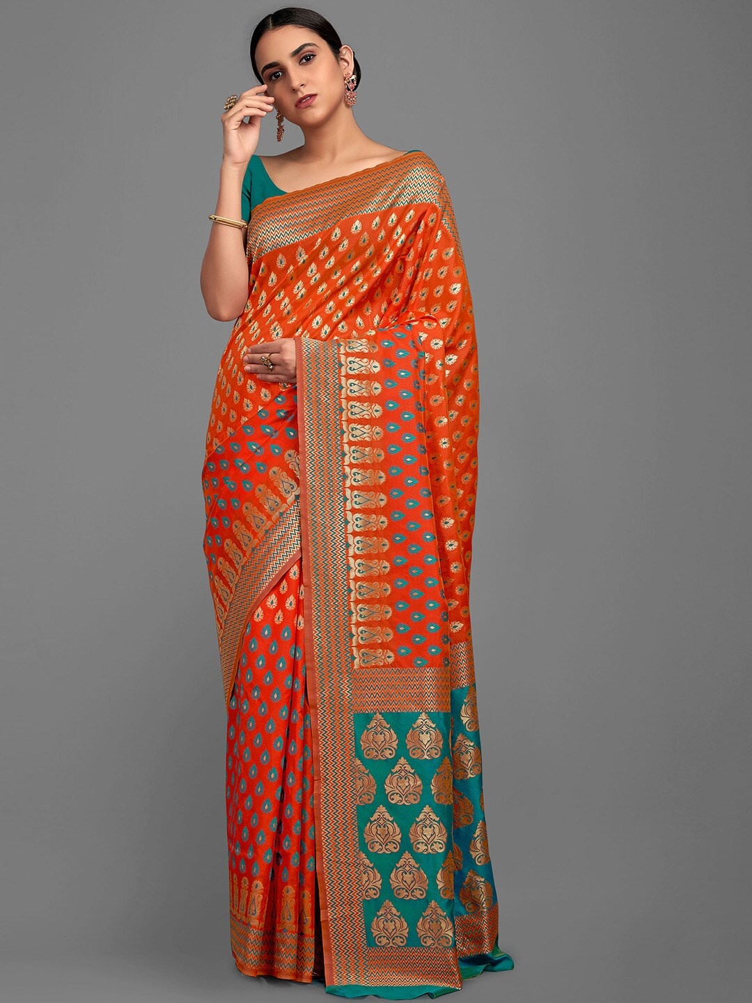 

KALINI Ethnic Motifs Woven Design Saree, Orange
