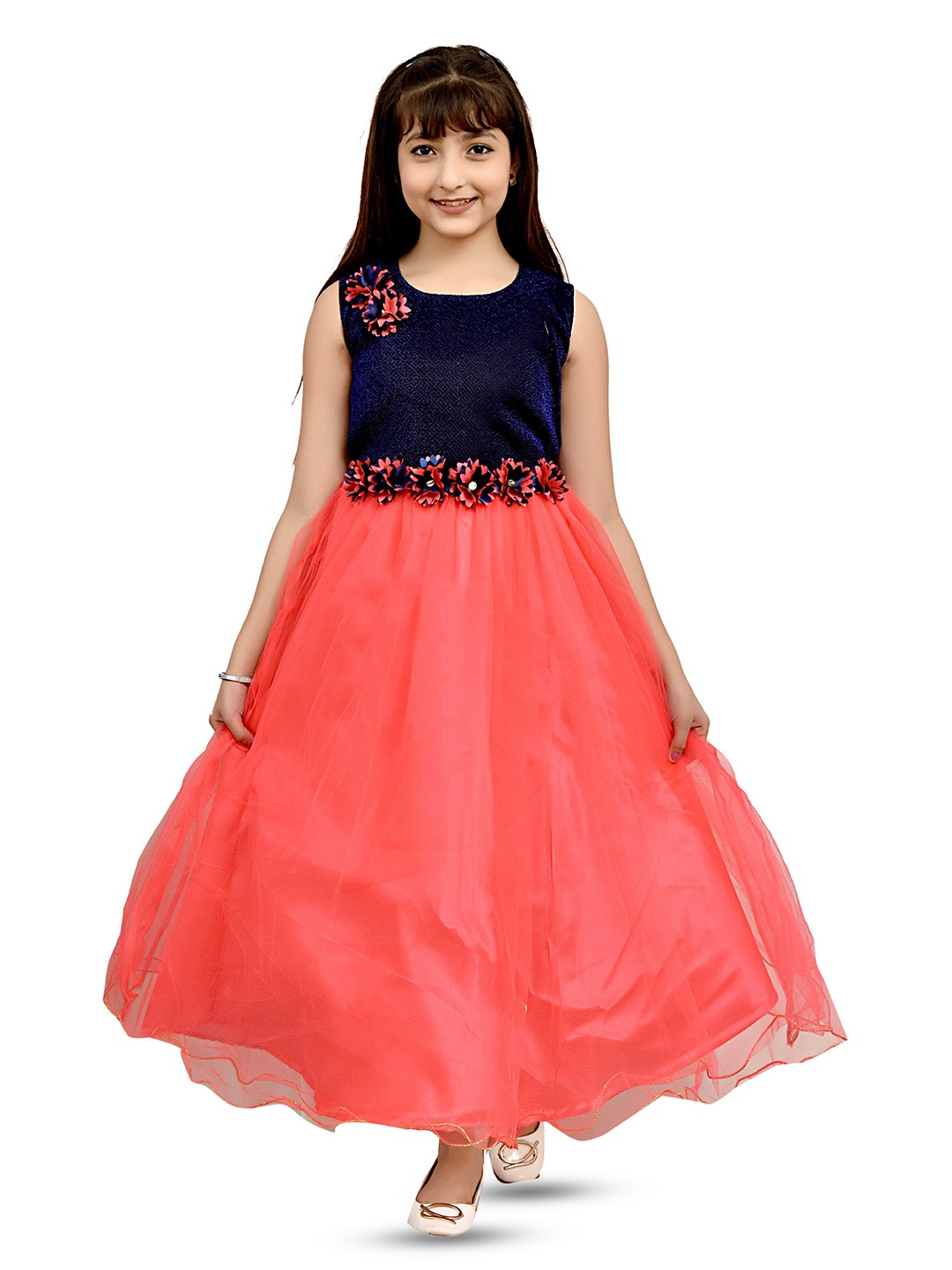 

BAESD Girls Round Neck Embellished Maxi Dress, Red