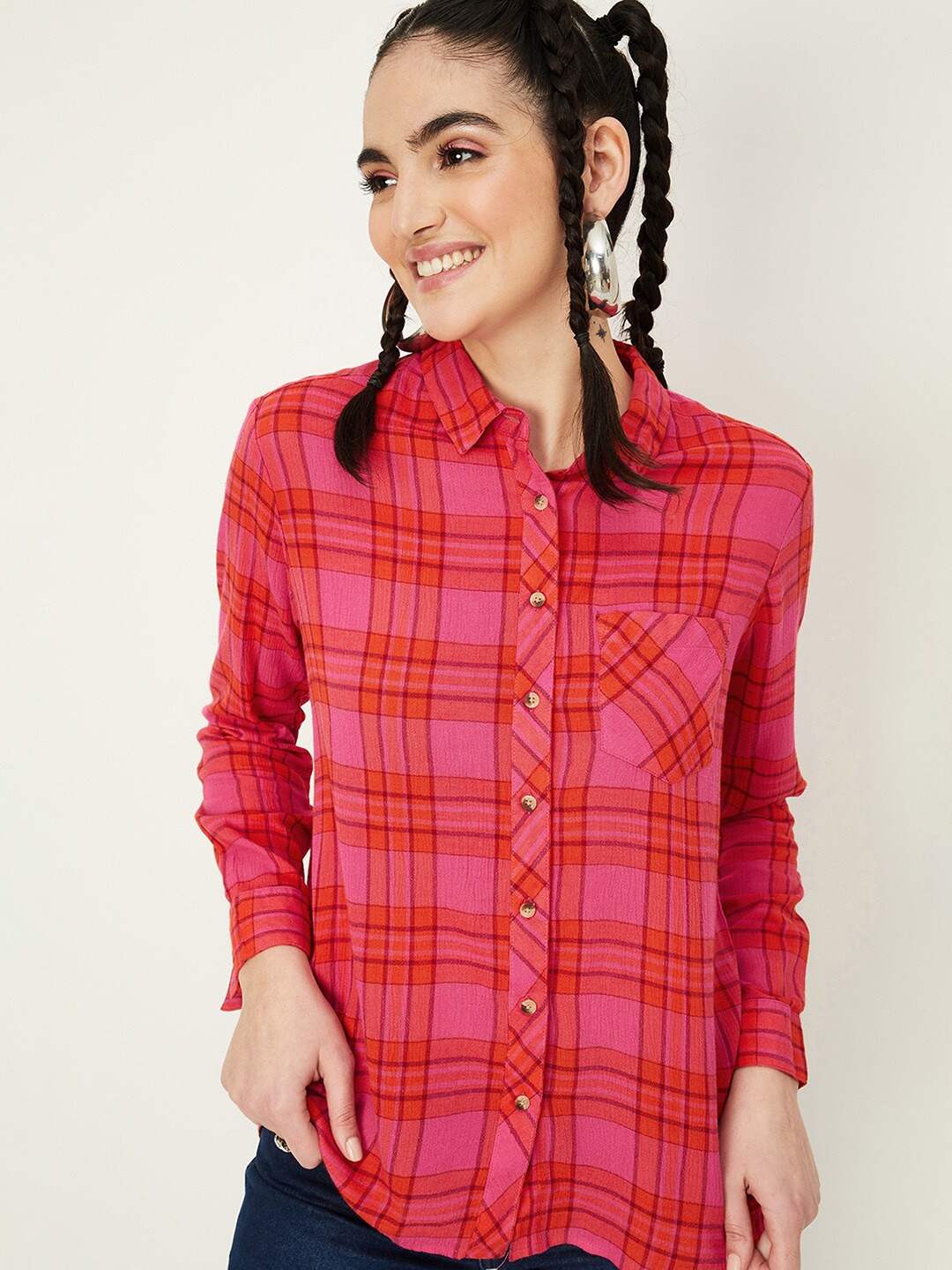 

max Tartan Checks Casual Shirt, Fuchsia