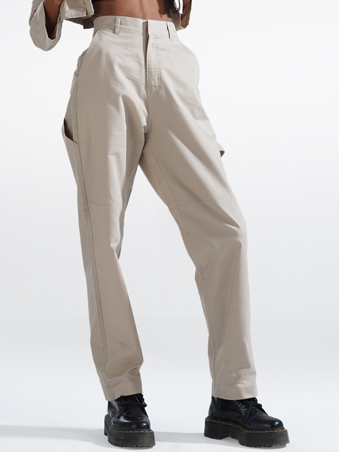 

Shop Staple Women Straight Fit High-Rise Trousers, Beige