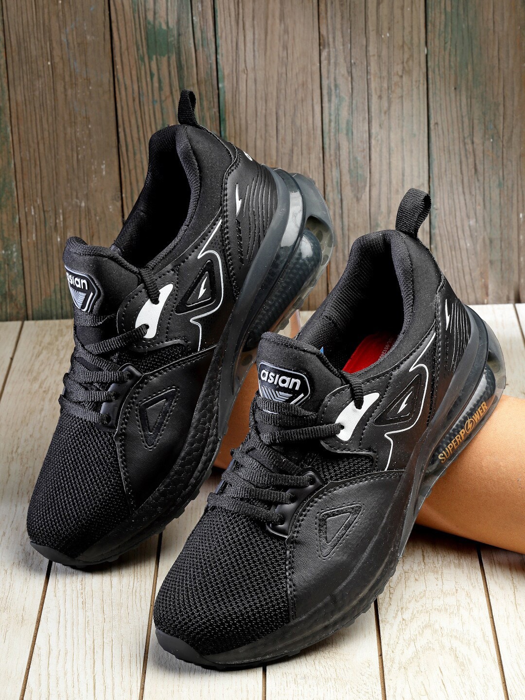 

ASIAN Men Round Toe Memory Foam Mesh Sneakers, Black