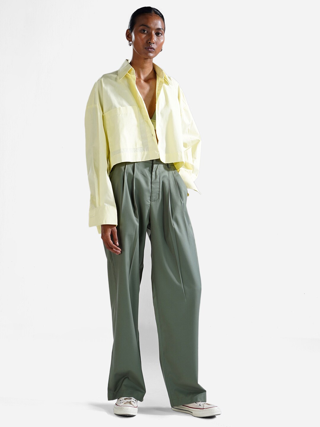

Shop Staple Spread Collar Drop-Shoulder Sleeves Crop Oversized Casual Shirt, Yellow