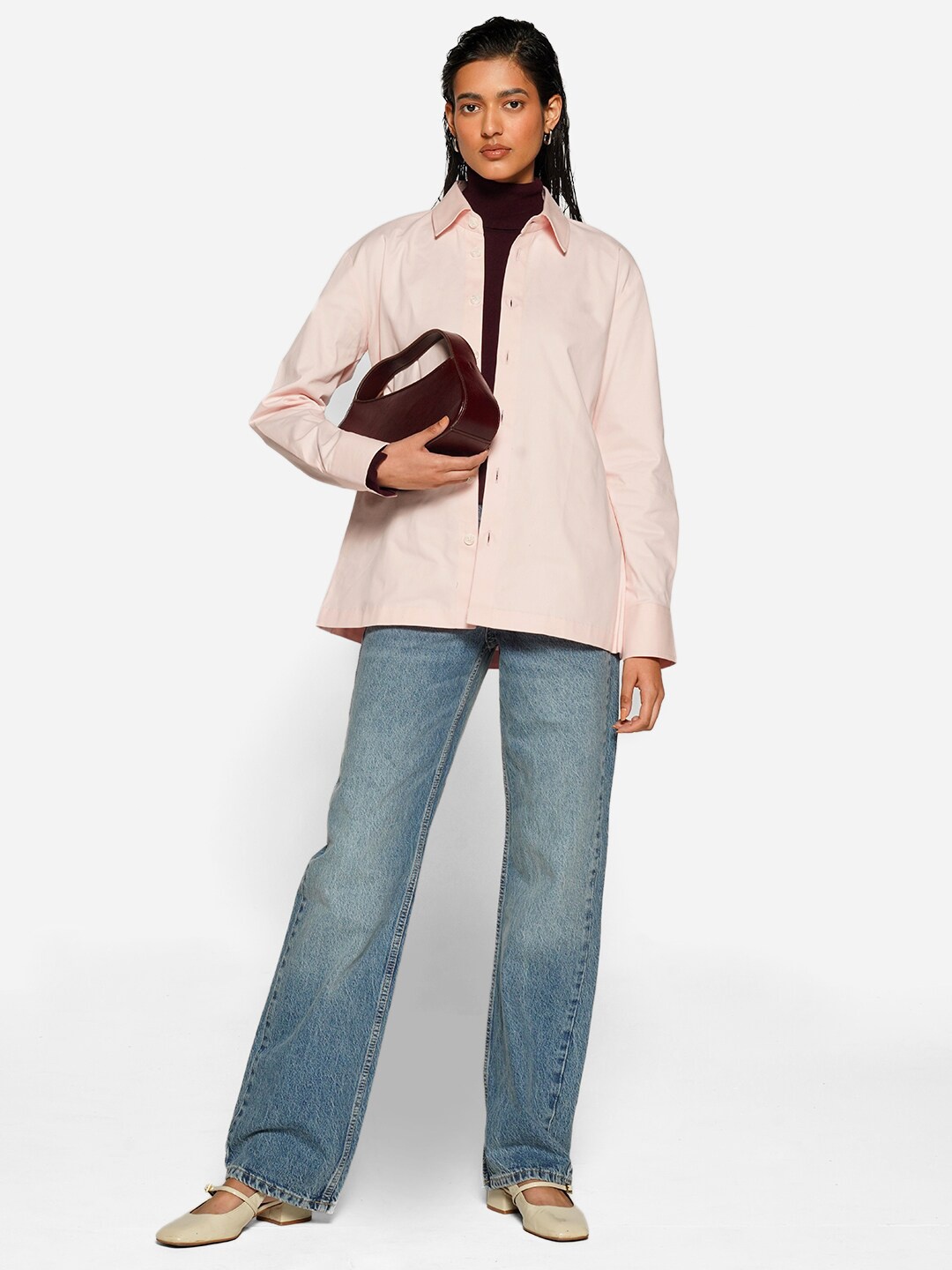 

Shop Staple Spread Collar Opaque Twill Oversized Shirt, Pink