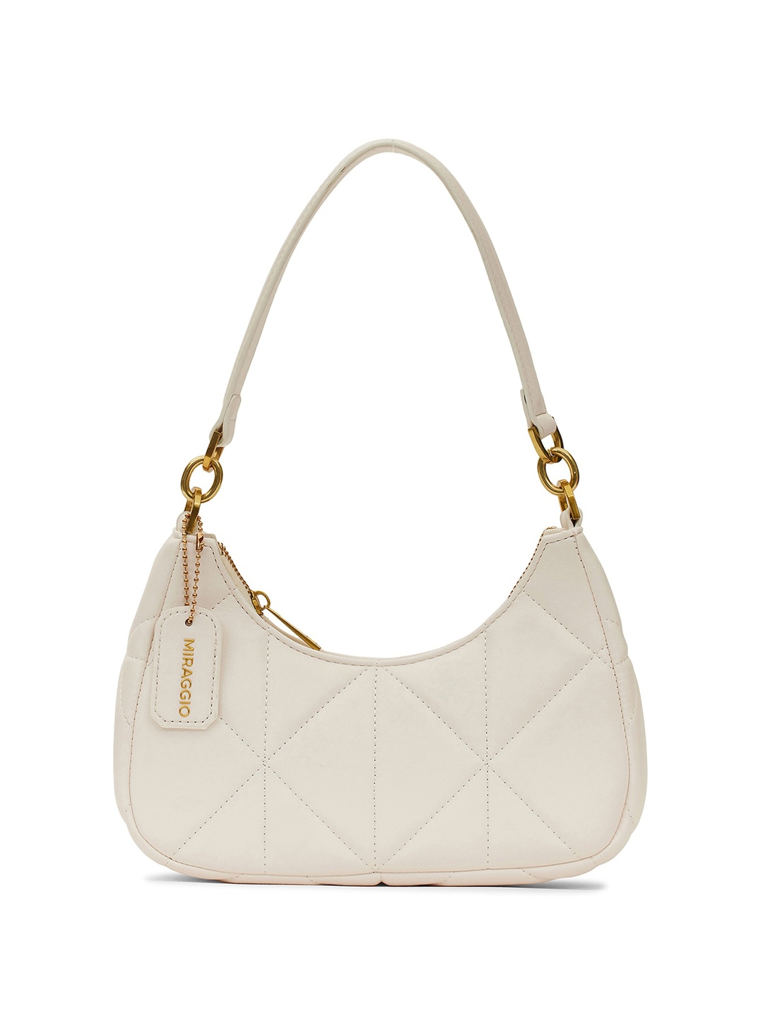 

MIRAGGIO Quilted Shoulder Bag with Adjustable & Detachable Crossbody Bag, White