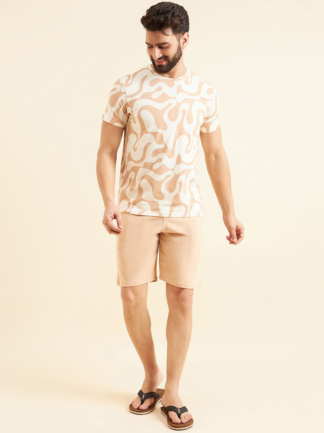 

Sweet Dreams Beige & White Abstract Printed Night suit