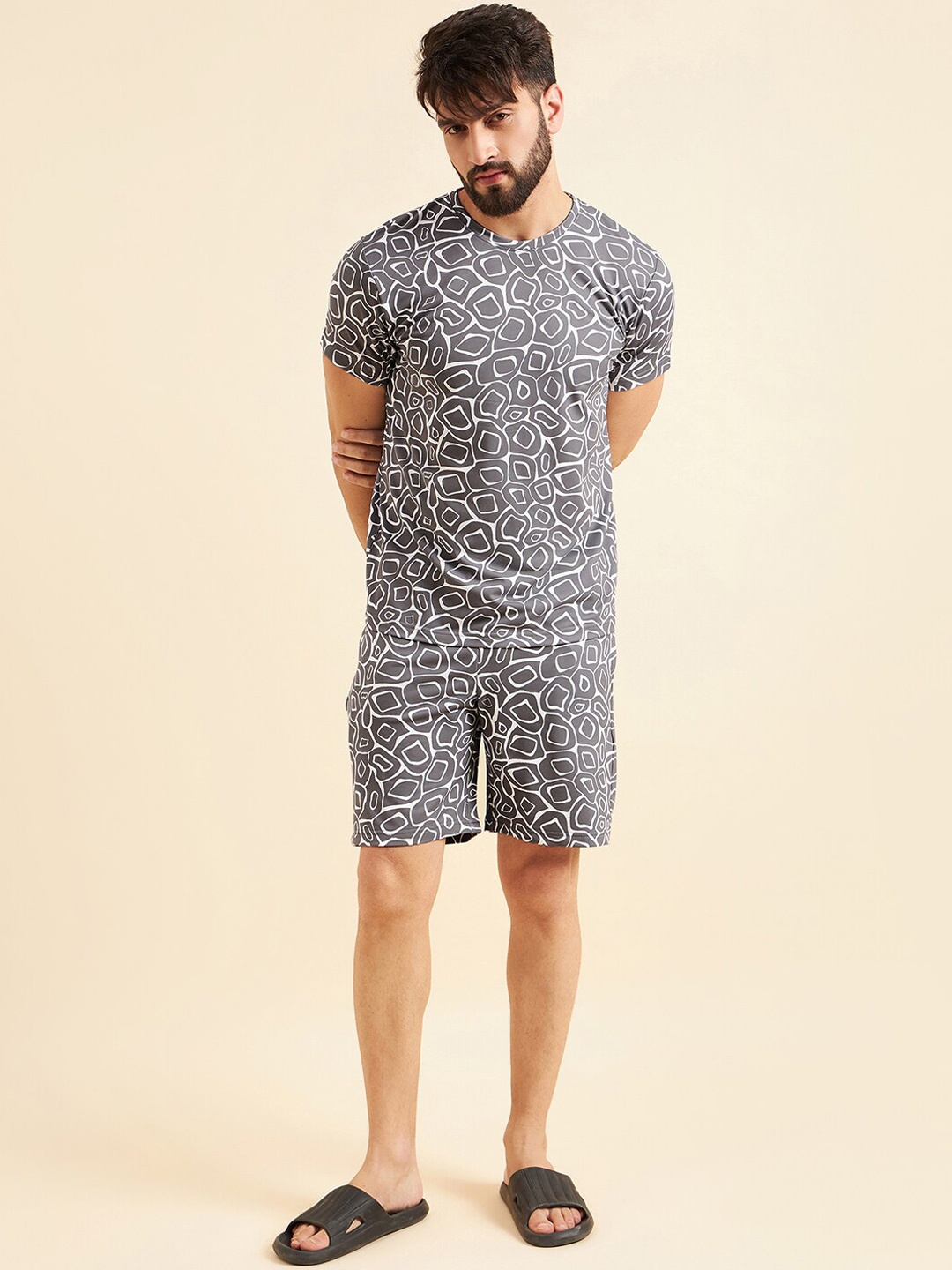 

Sweet Dreams Grey Abstract Printed Night suit