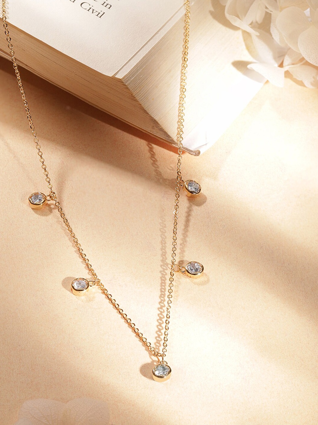 

Rubans Voguish 22K Gold Plated Dangle Zirconia Charm Drops Necklace