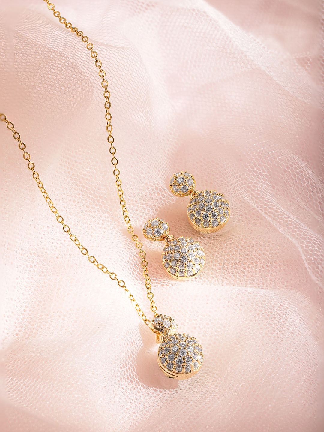

Rubans Gold-Plated Cubic Zirconia Studded Pendant Necklace Set
