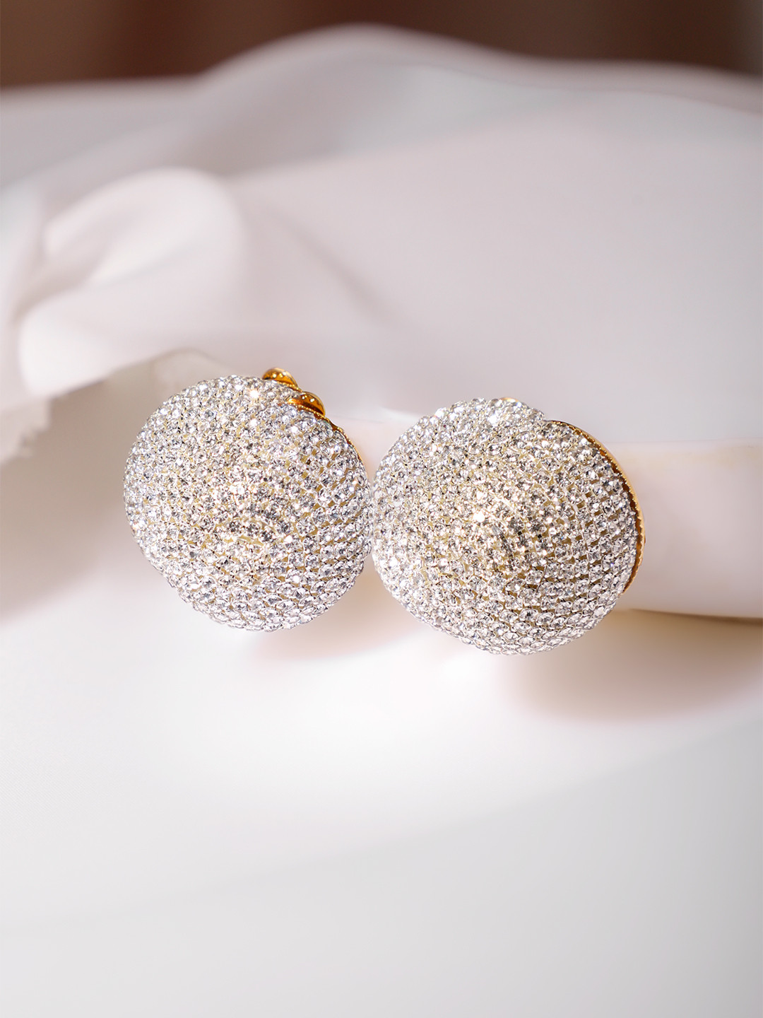 

Rubans Voguish Rhodium-Plated Spherical Studs Earrings, Gold