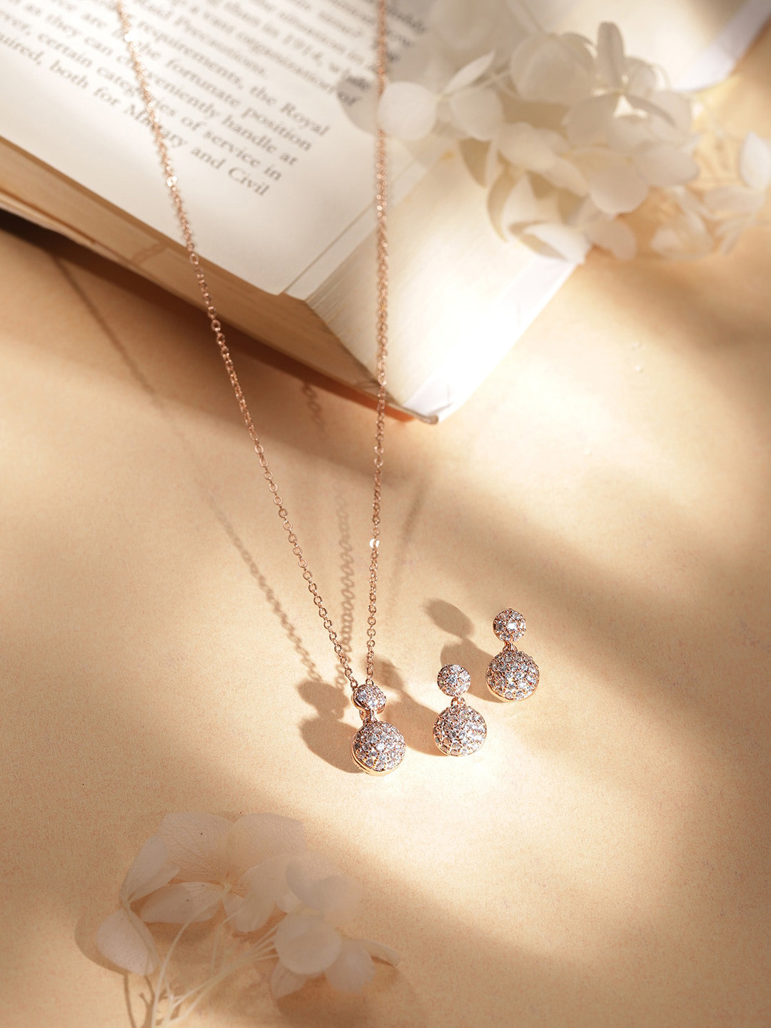 

Rubans Voguish Rhodium-Plated Cubic Zirconia Jewellery Set, Rose gold