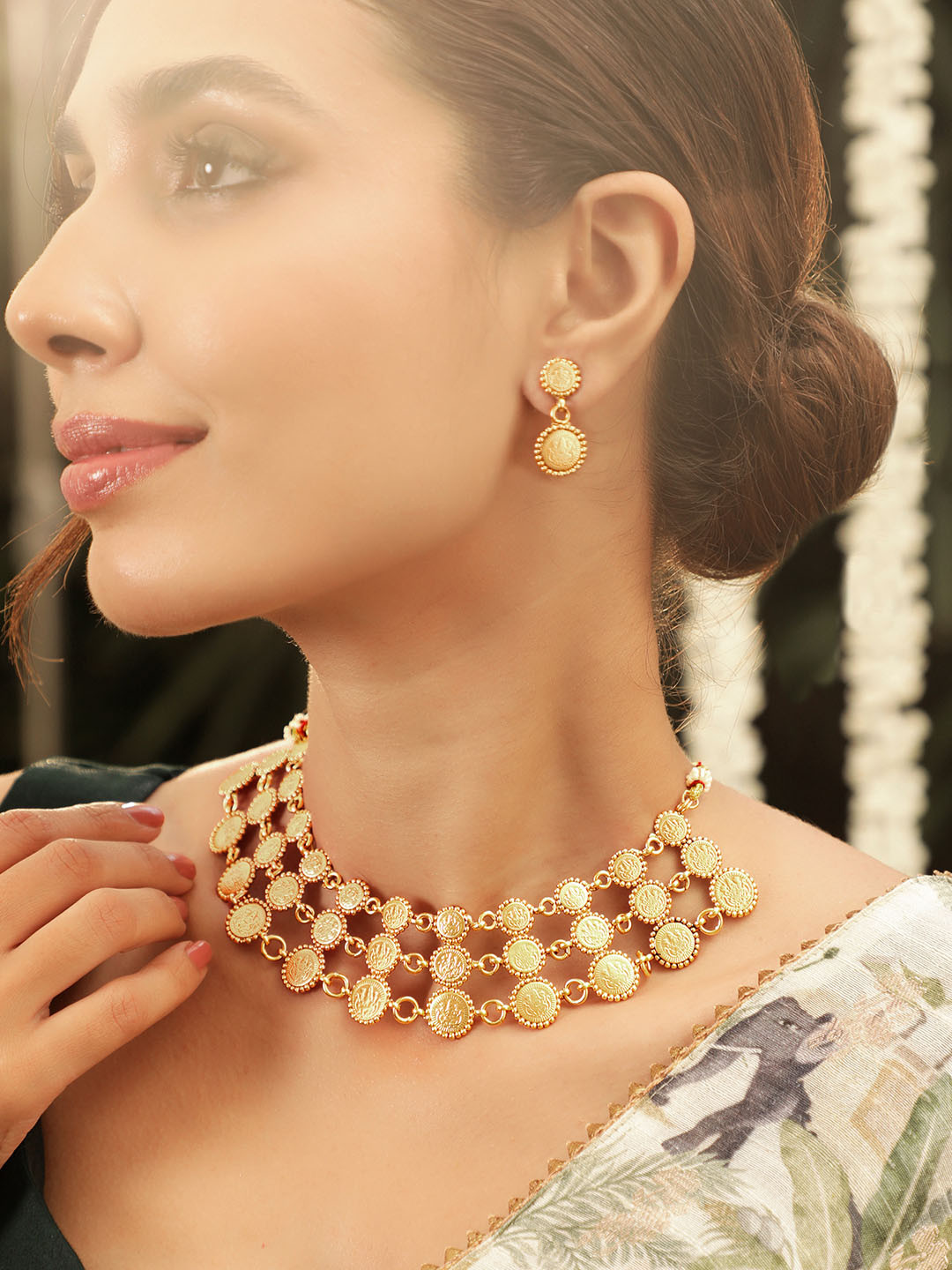 

Rubans 22K Gold-Plated 3-Layer Coin Motif Choker Necklace Set