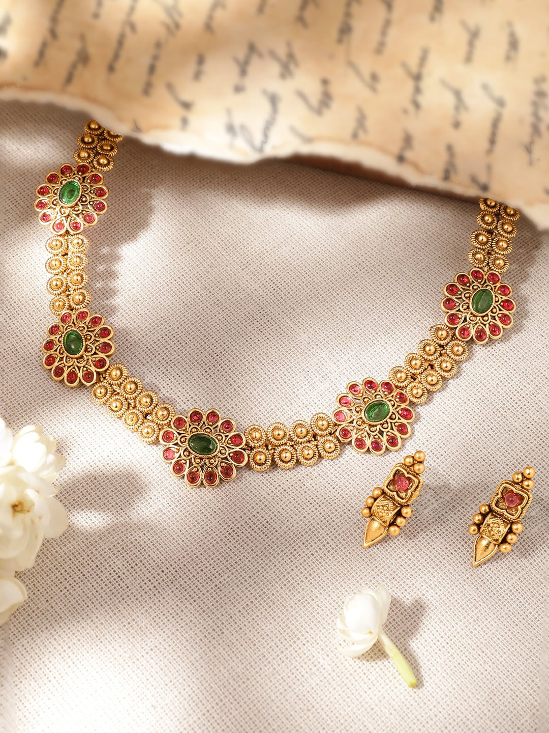 

Rubans 22K Gold-Plated Kemp Stone Floral Motif Choker Set