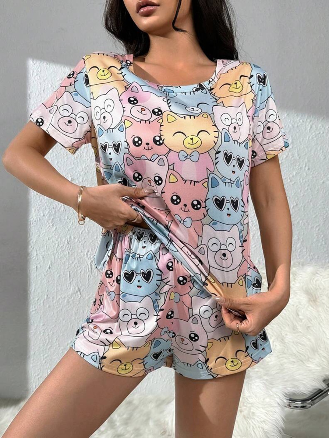 

HARPITA Conversational Printed Night suit, Pink
