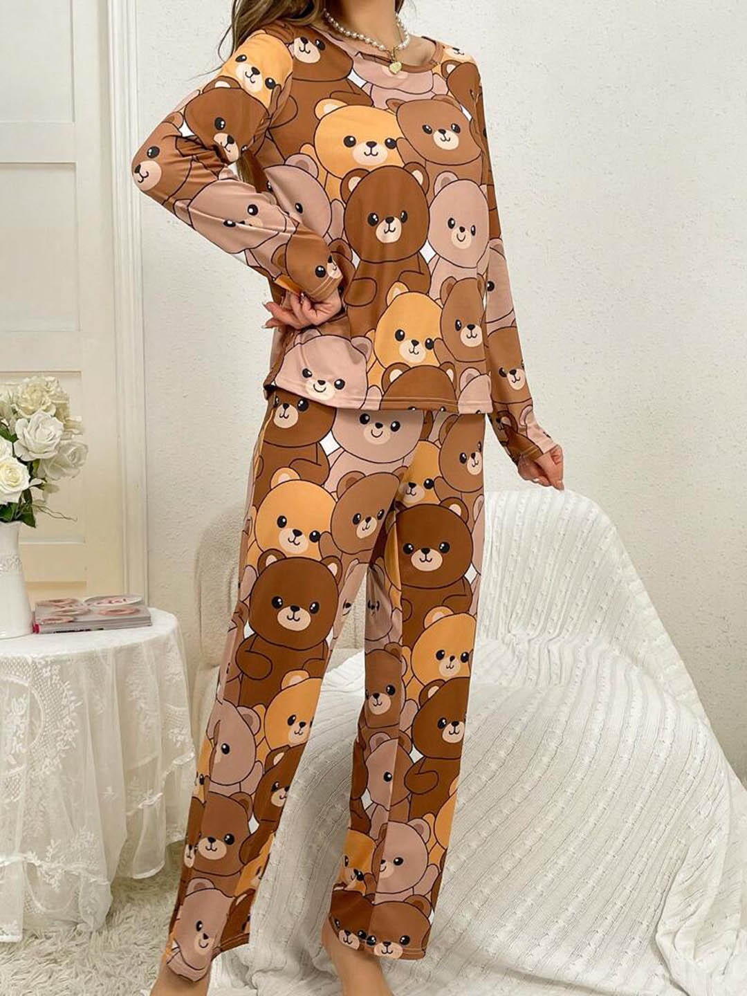 

HARPITA Conversational Printed Night suit, Brown