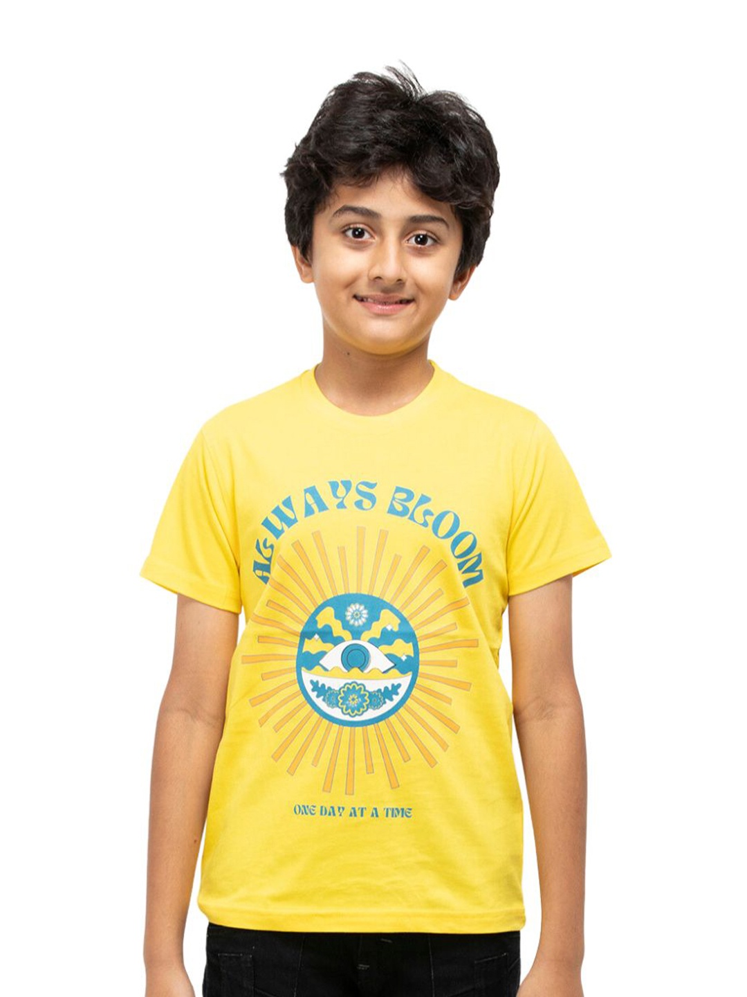 

BAESD Boys Graphic Printed Round Neck Cotton T-shirt, Yellow