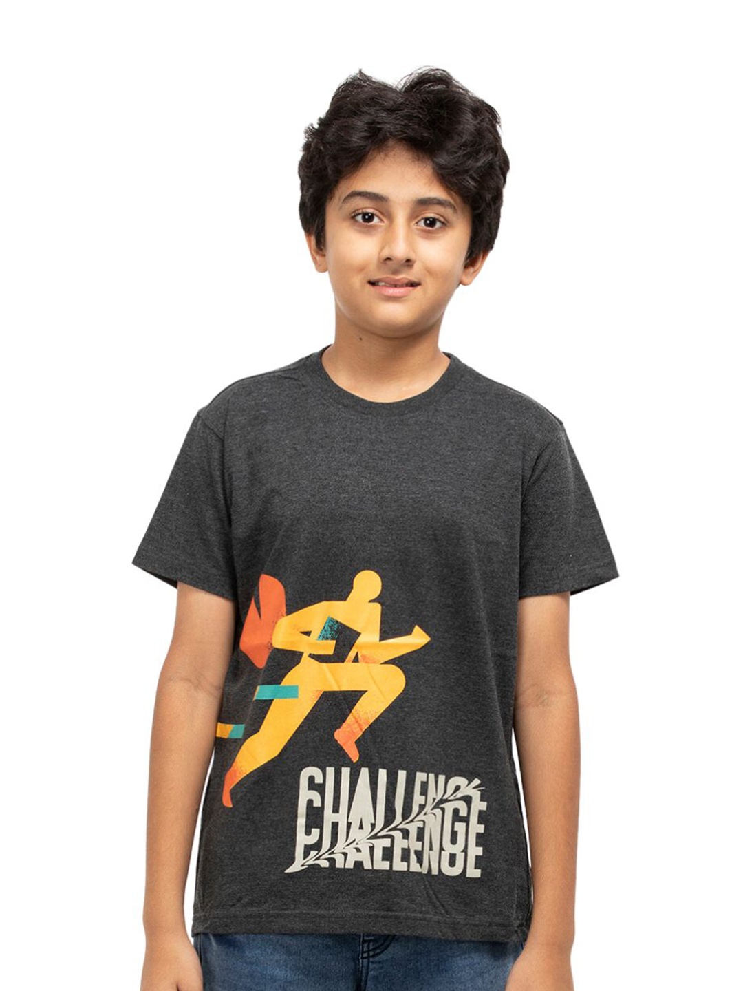 

BAESD Boys Graphic Printed Round Neck Cotton T-shirt, Charcoal
