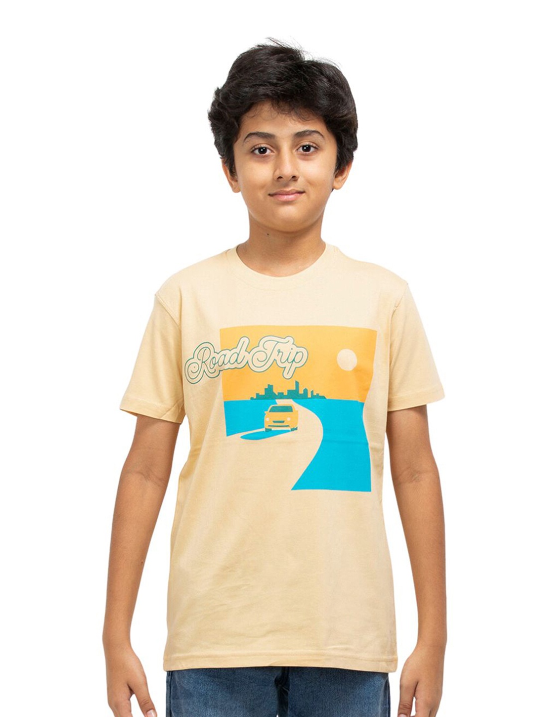 

BAESD Boys Graphic Printed Round Neck Pure Cotton T-shirt, Orange