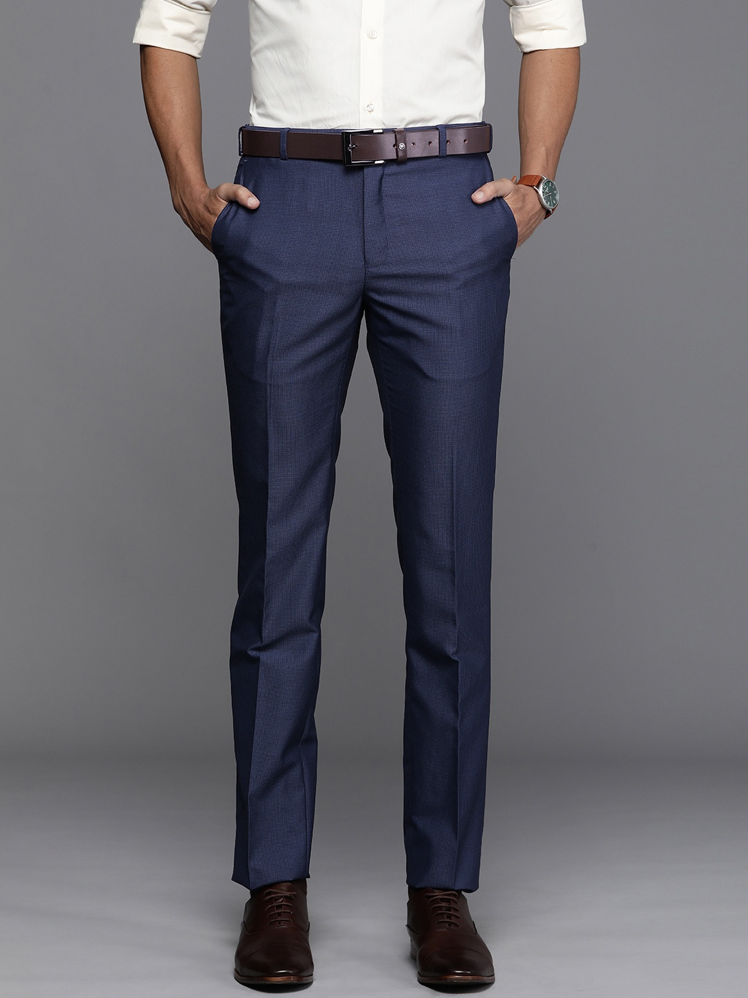 

Raymond Men Textured Slim Fit Formal Trouser, Blue
