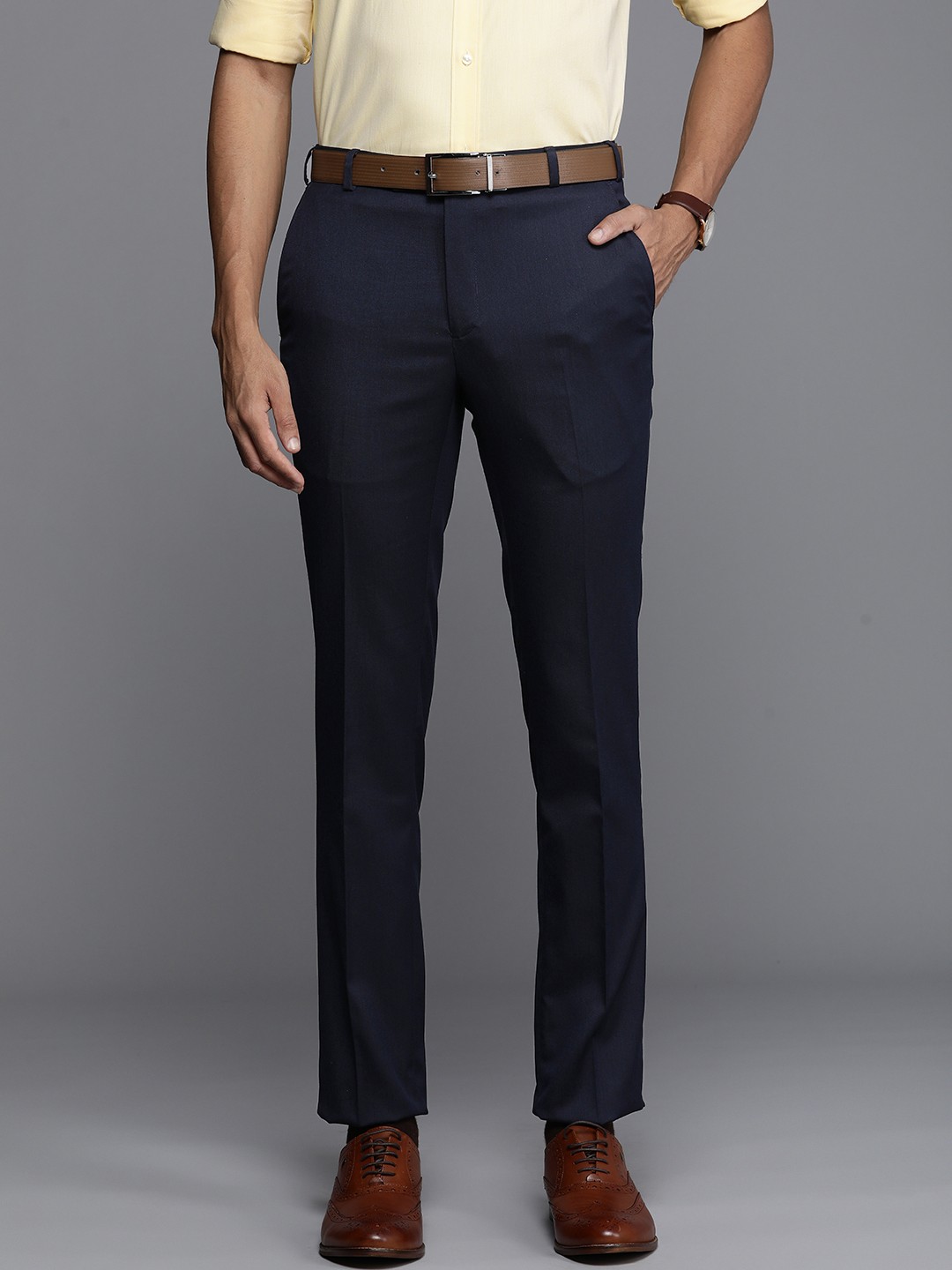 

Raymond Men Slim Fit Formal Trousers, Navy blue
