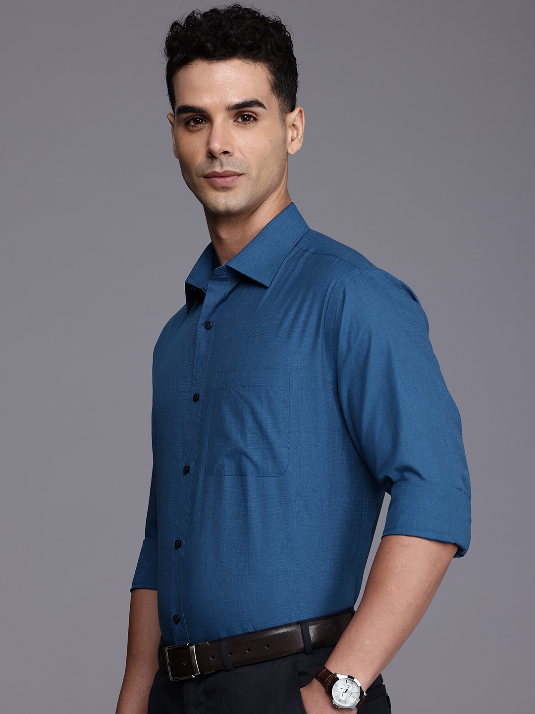 

Raymond Pure Cotton Slim Fit Opaque Formal Shirt, Blue