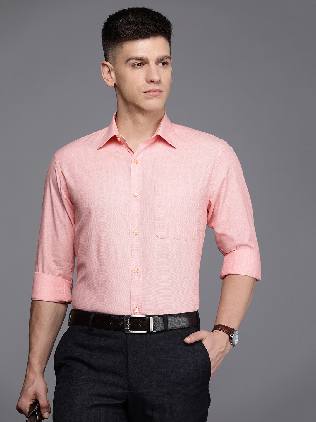 

Raymond Pure Cotton Slim Fit Opaque Formal Shirt, Pink