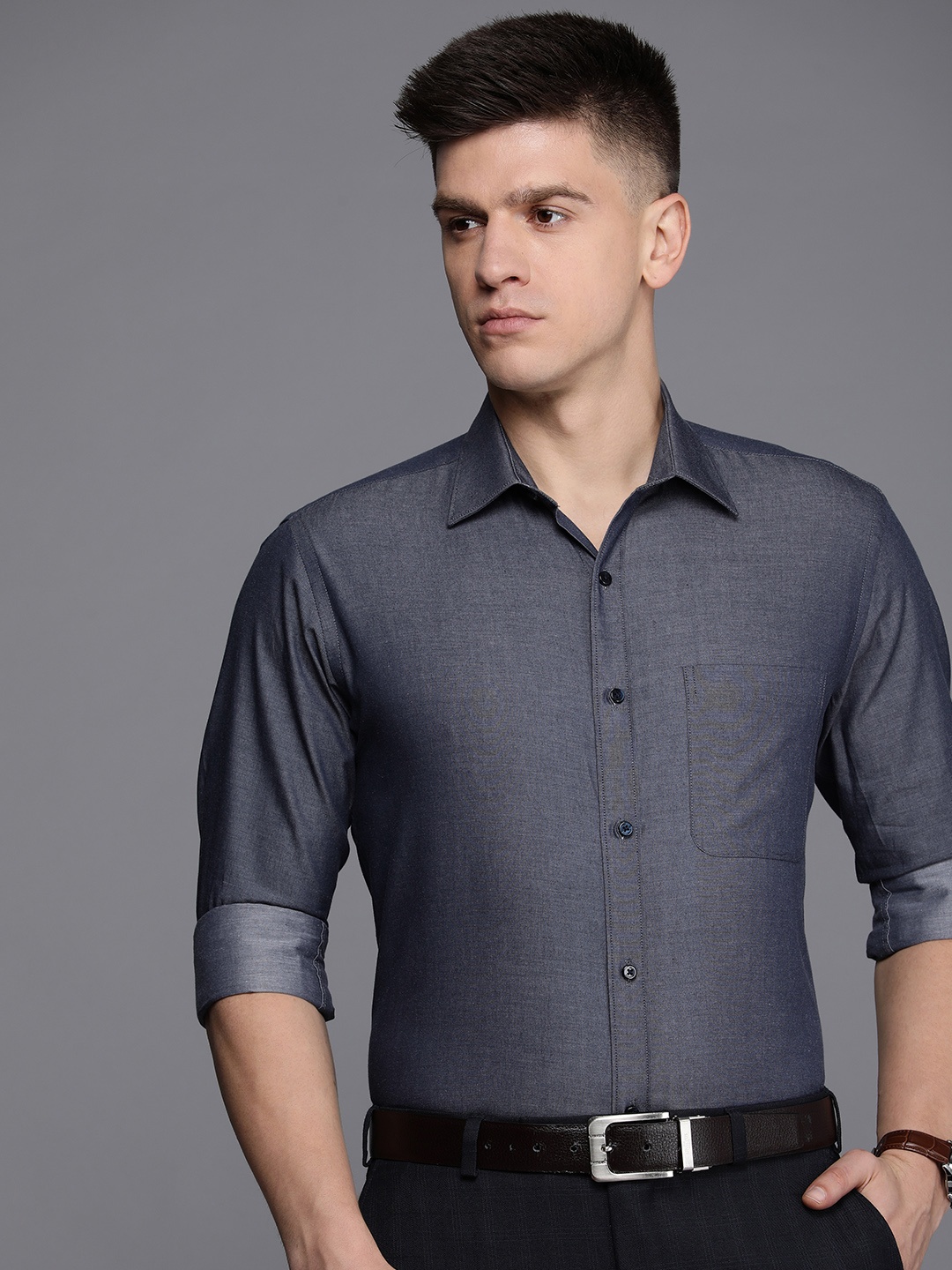 

Raymond Pure Cotton Slim Fit Opaque Formal Shirt, Grey