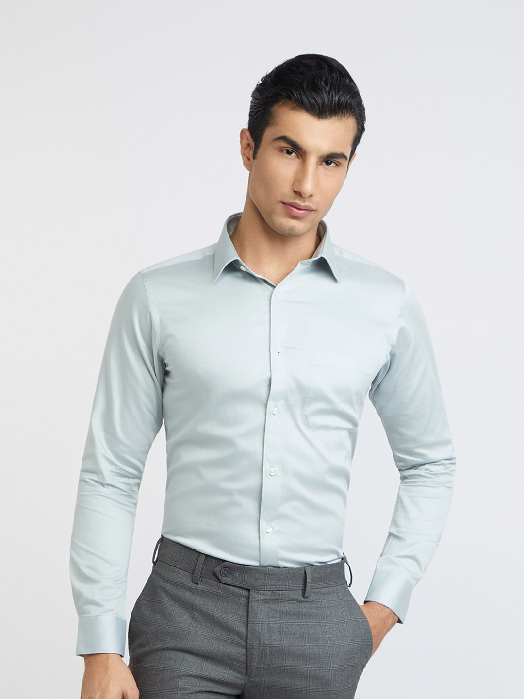 

Raymond Pure Cotton Slim Fit Opaque Formal Shirt, Grey