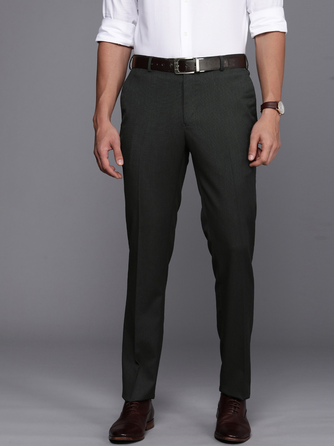 

Raymond Men Textured Slim Fit Formal Trousers, Grey