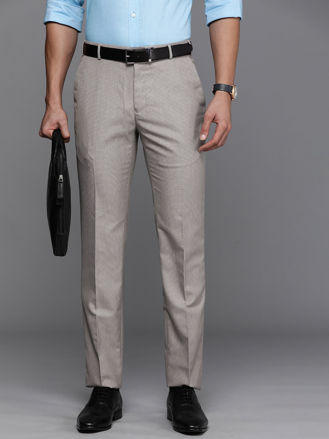 

Raymond Men Textured Slim Fit Formal Trouser, Grey