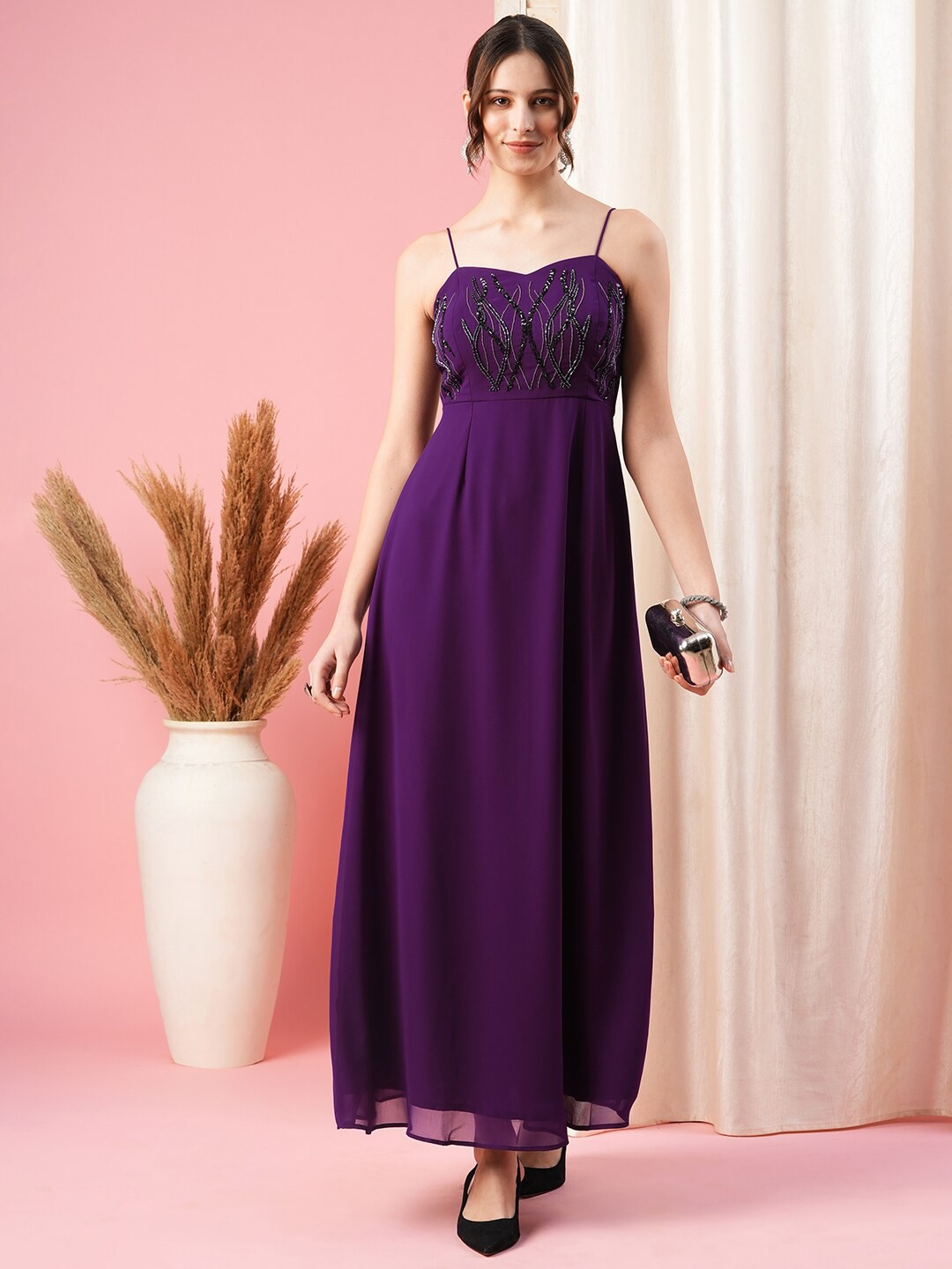 

MISH Shoulder Straps Georgette Maxi Dress, Purple