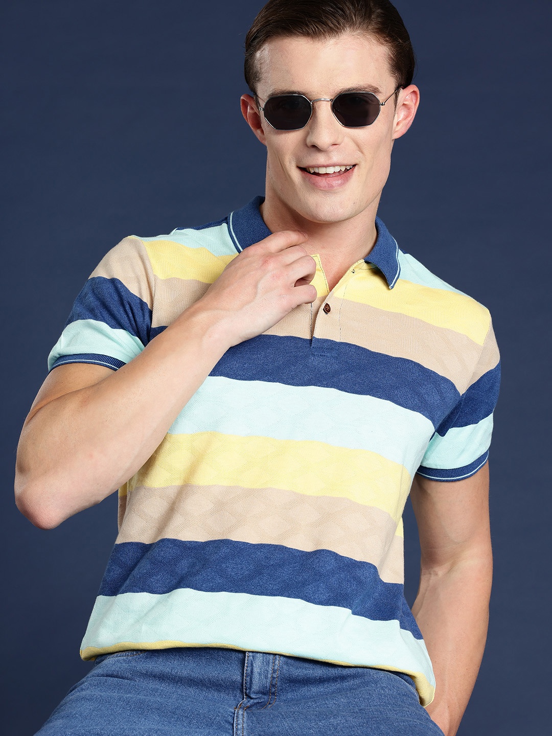 

Mast & Harbour Men Striped Polo Collar T-shirt, Multi