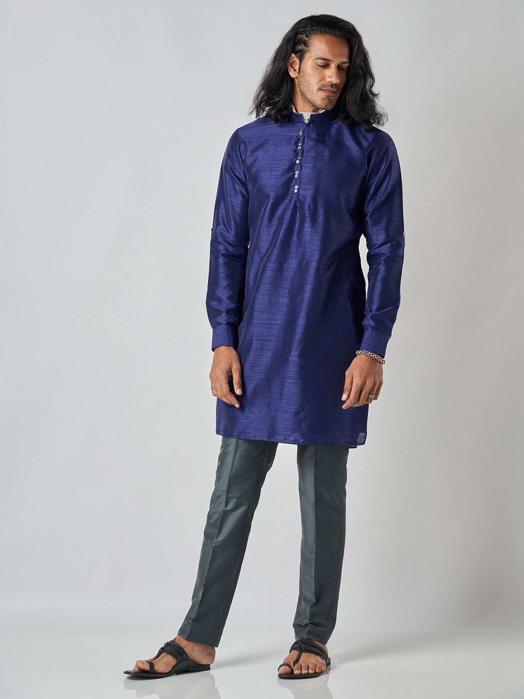 

Bubber Blu Benson Mandarin Collar Straight Kurta, Navy blue