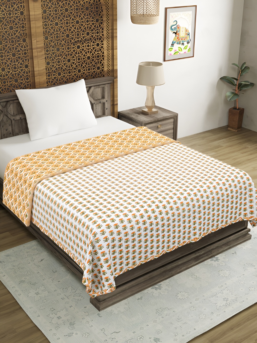 

Sangria Green & Mustard Floral AC Room 150 GSM Double Bed Dohar