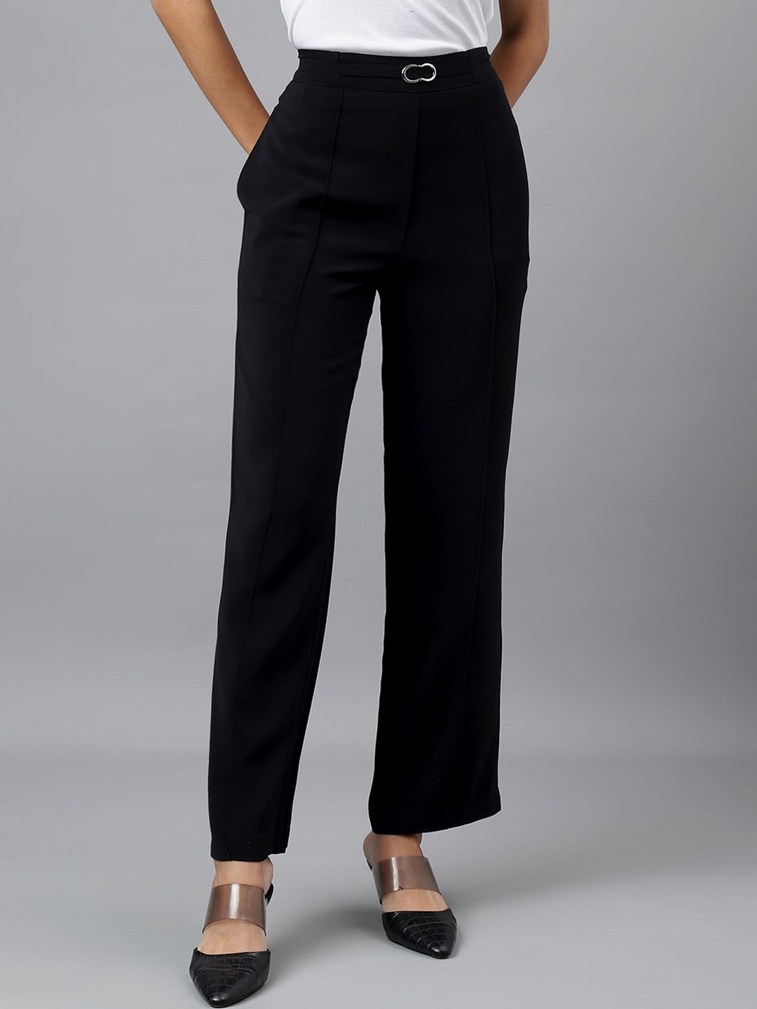 

Latin Quarters Women Relaxed Slim Fit Easy Wash Trousers, Black