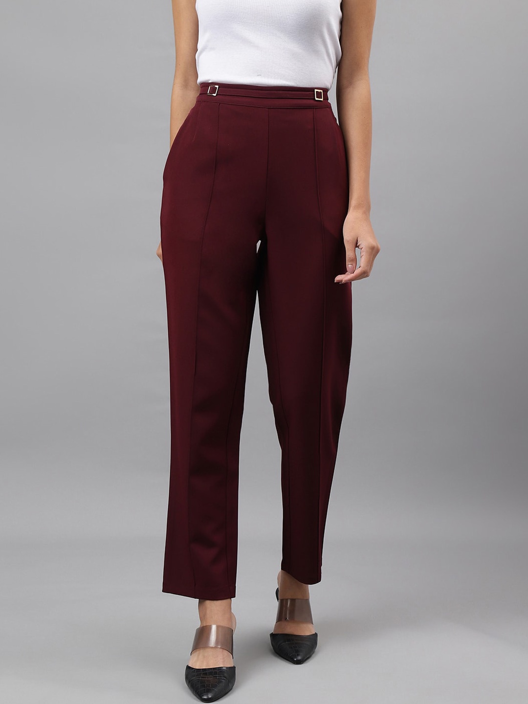 

Latin Quarters Women Relaxed Slim Fit Easy Wash Pleated Trousers, Maroon