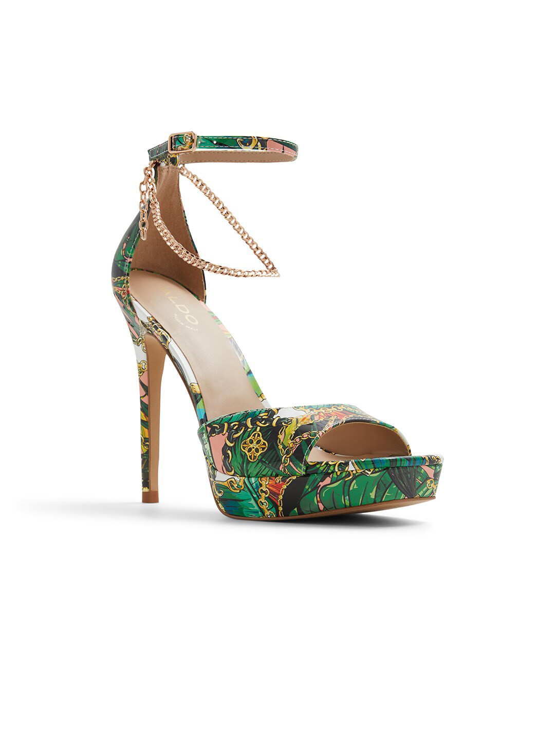 

ALDO Prisilla Printed Open Toe Slim Heels, Green