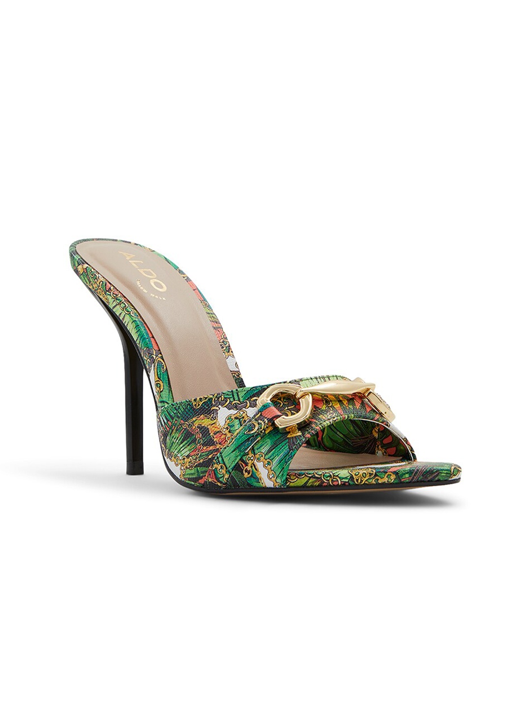 

ALDO Edoassi Printed Open Toe Buckle Detailed Slim Heels, Green