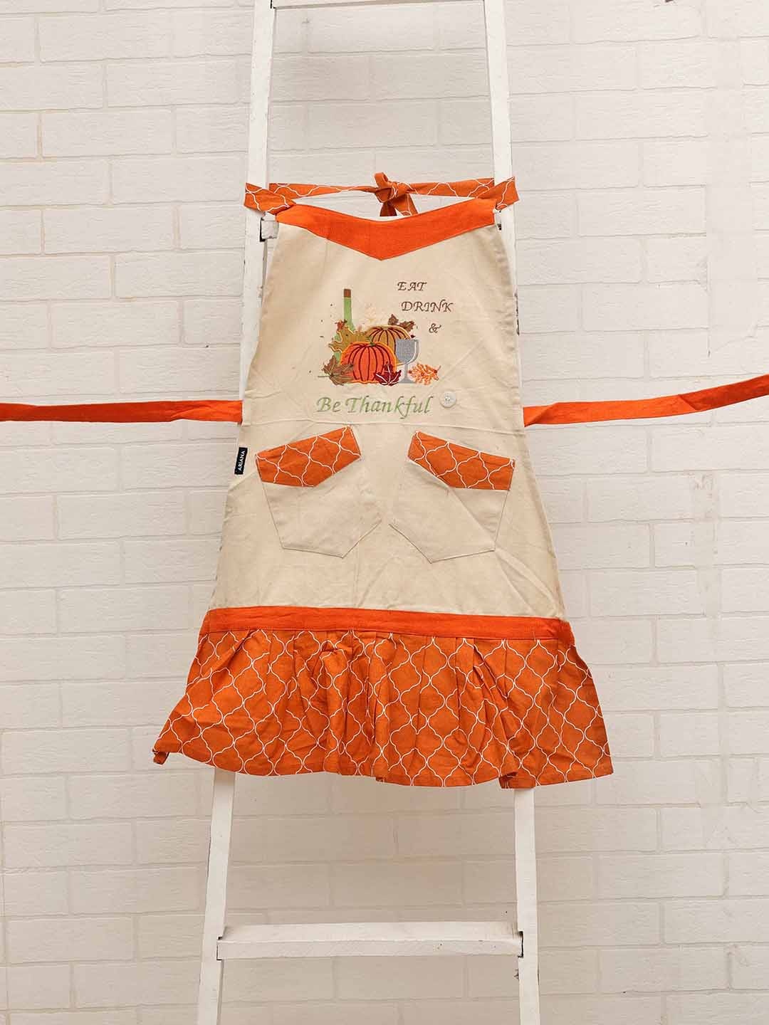 

Ariana Off White Orange Printed Cotton Apron