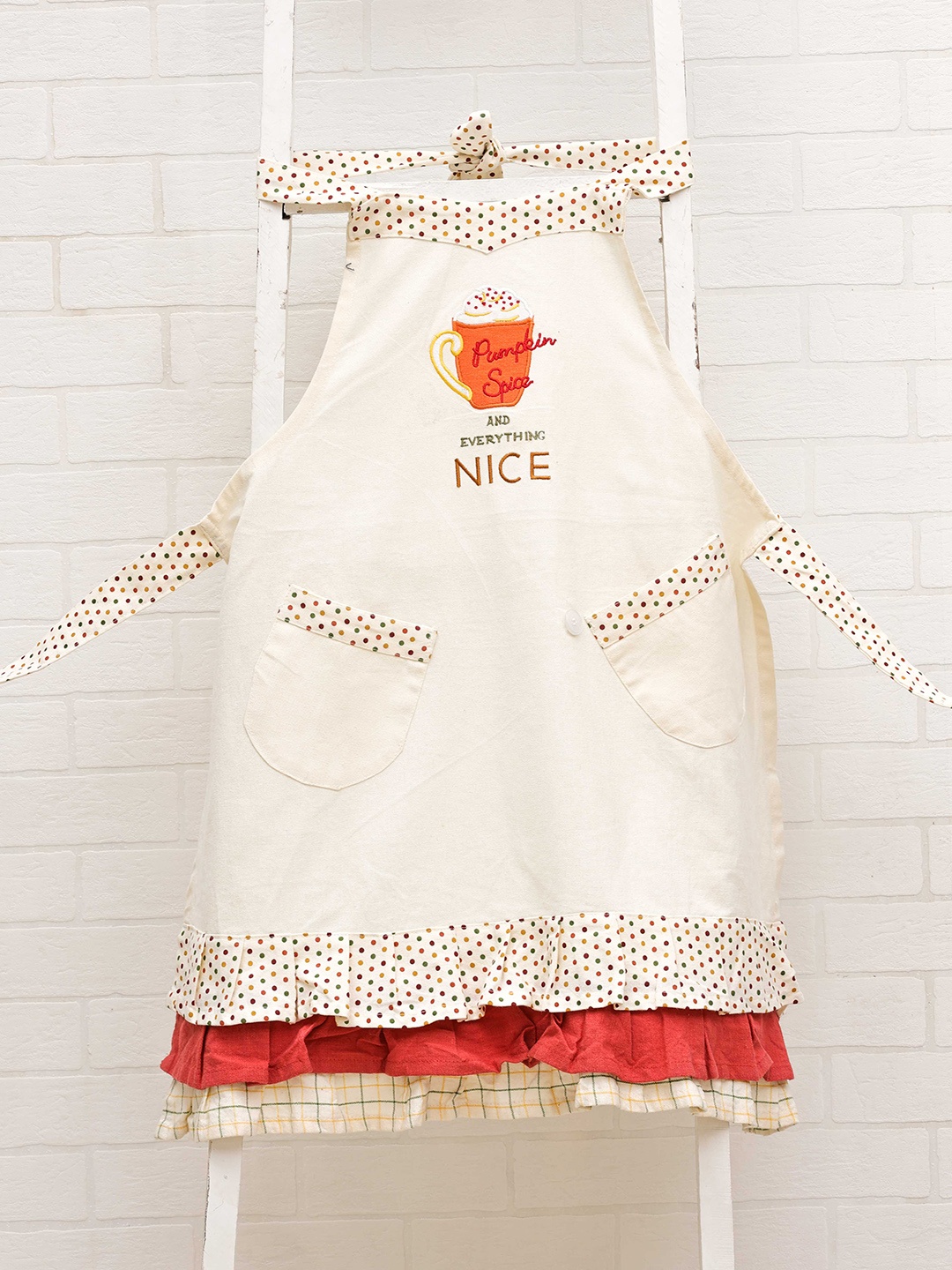 

Ariana Off White & Orange Printed Cotton Apron