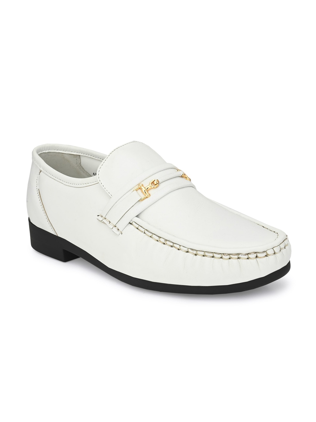 

Hitz Men Buckle Detailed Leather Formal Loafers, White