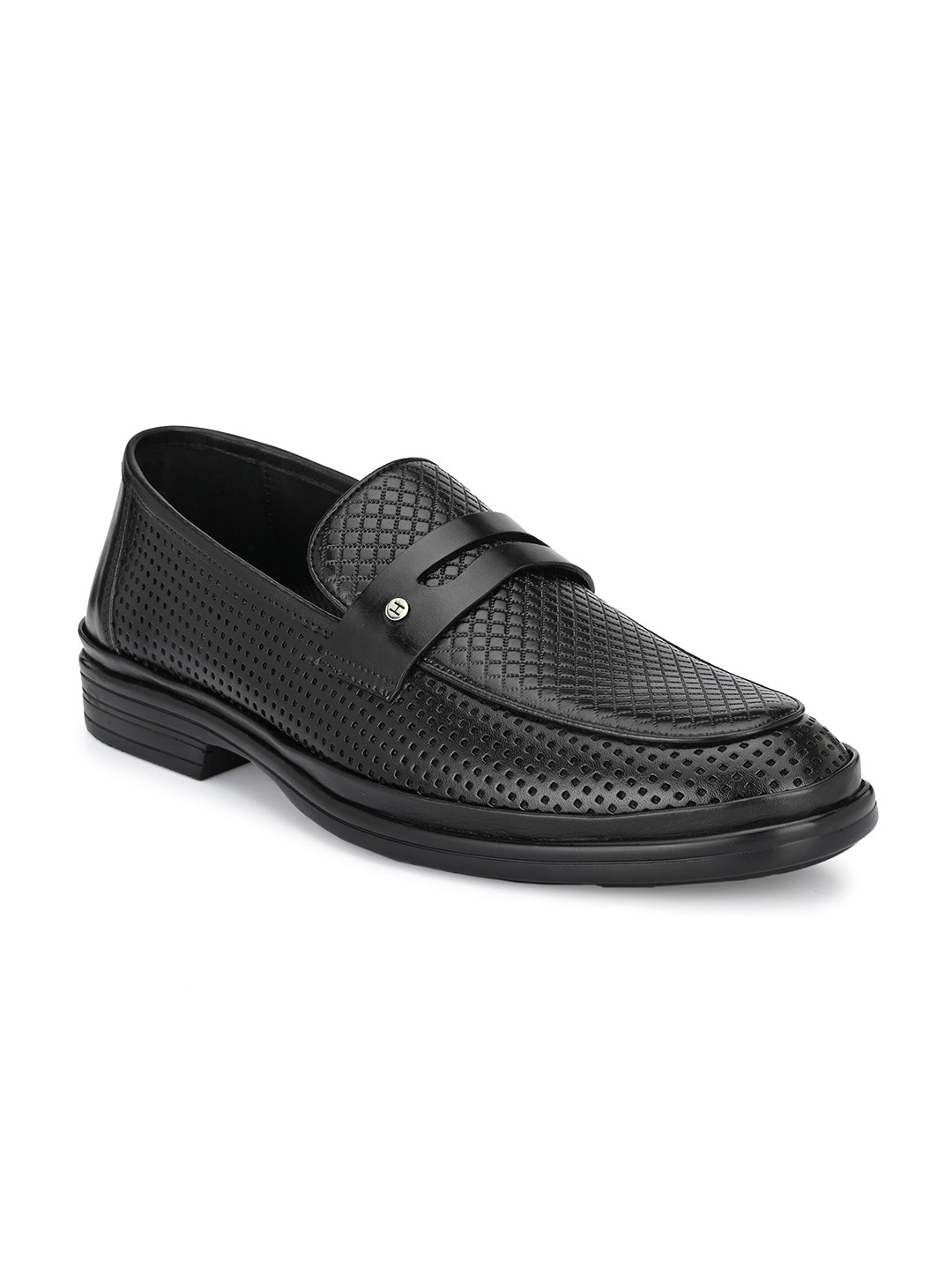 

Hitz Men Textured Round Toe Leather Formal Slip-On Shoes, Black