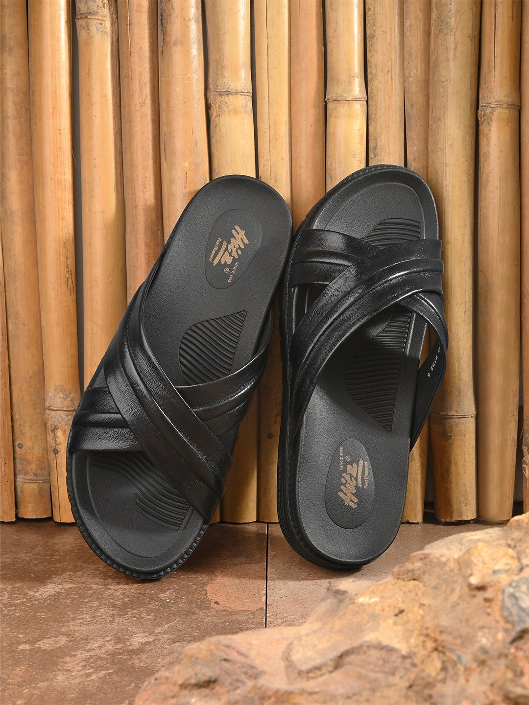 

Hitz Men Leather Comfort Sandals, Black