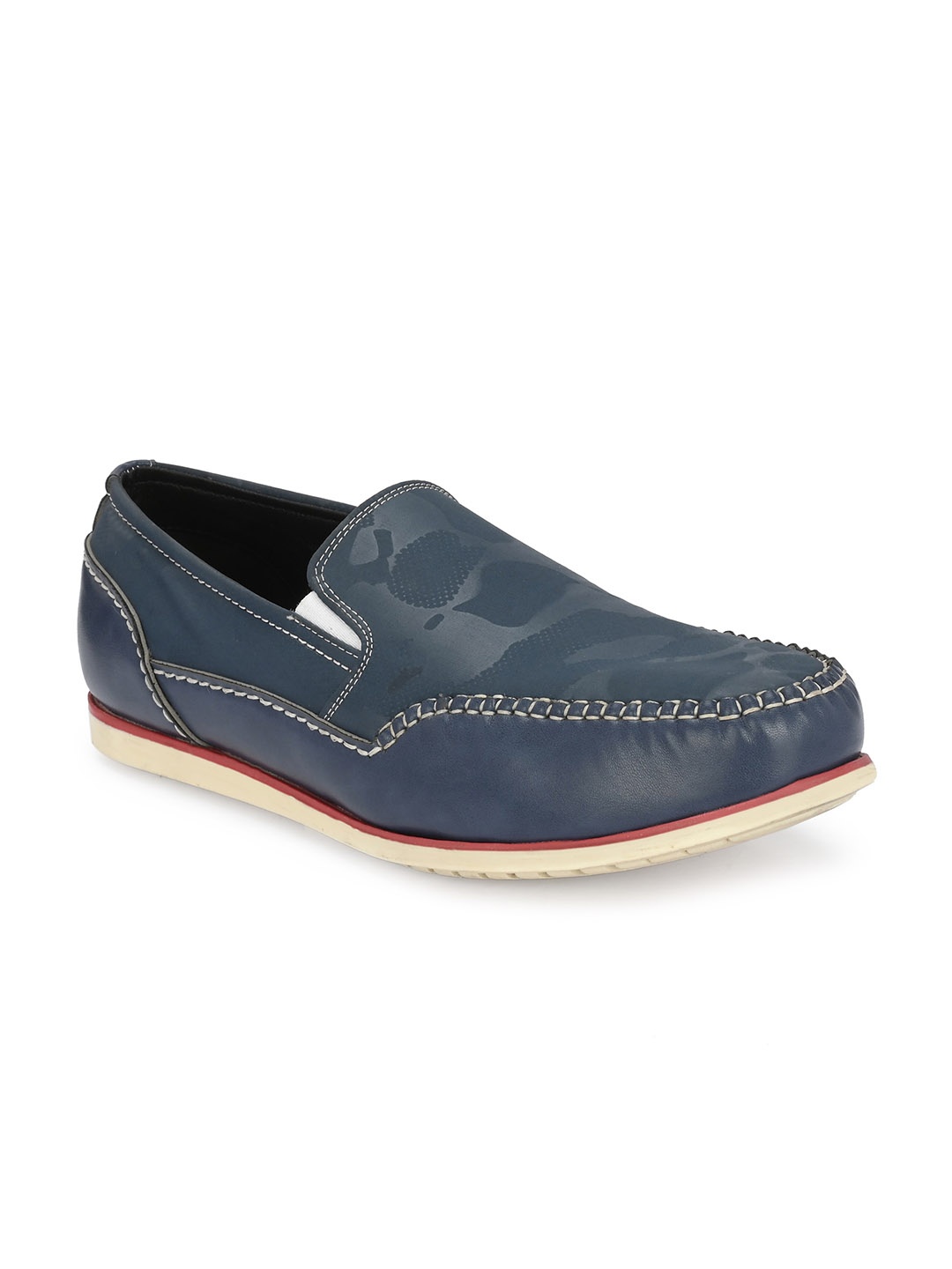 

Hitz Men Textured Leather Round Toe Slip-On Sneakers, Blue