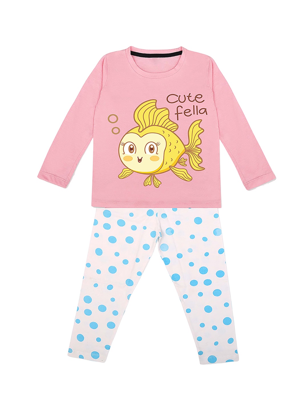 

HERE&NOW Pink Girls Graphic Printed Night suit