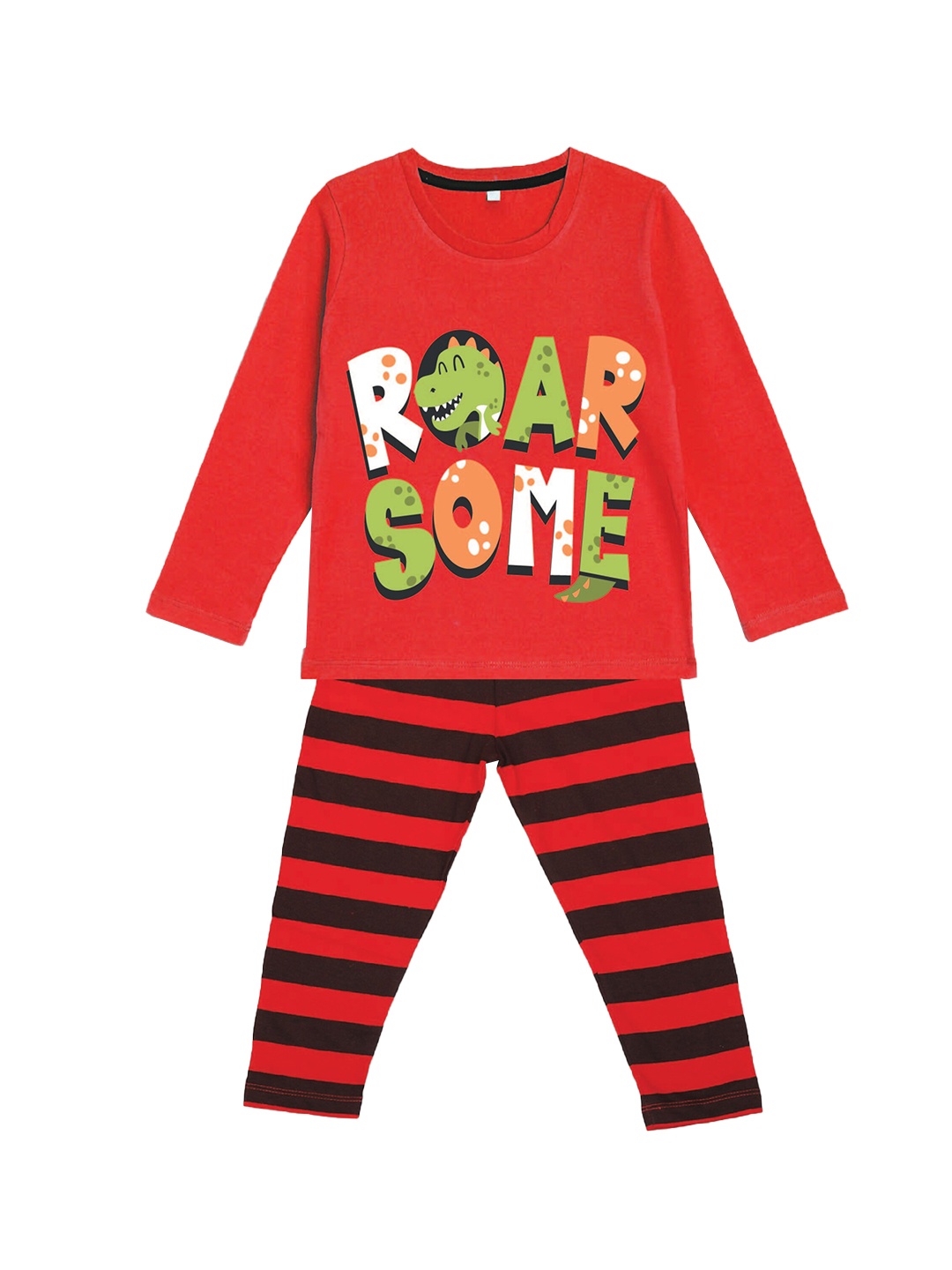 

HERE&NOW Boys Typography Printed Night suit, Red